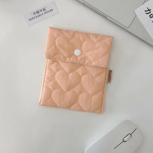 Candy Color Heart Shaped Cosmetic Bag Women Portable Earphones Lipstick Sanitary Napkins Storage Pouch Small Makeup Zipper Bags